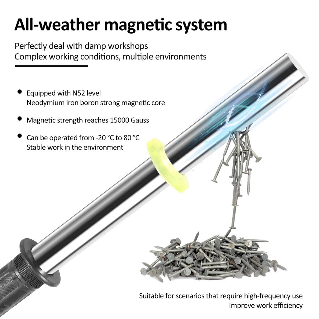 Iron Remover Magnets Retrieving Baton with Handle Absorber Silver NdFeB Pick Up Rod for Pickup Nails Screws and Metal Scraps