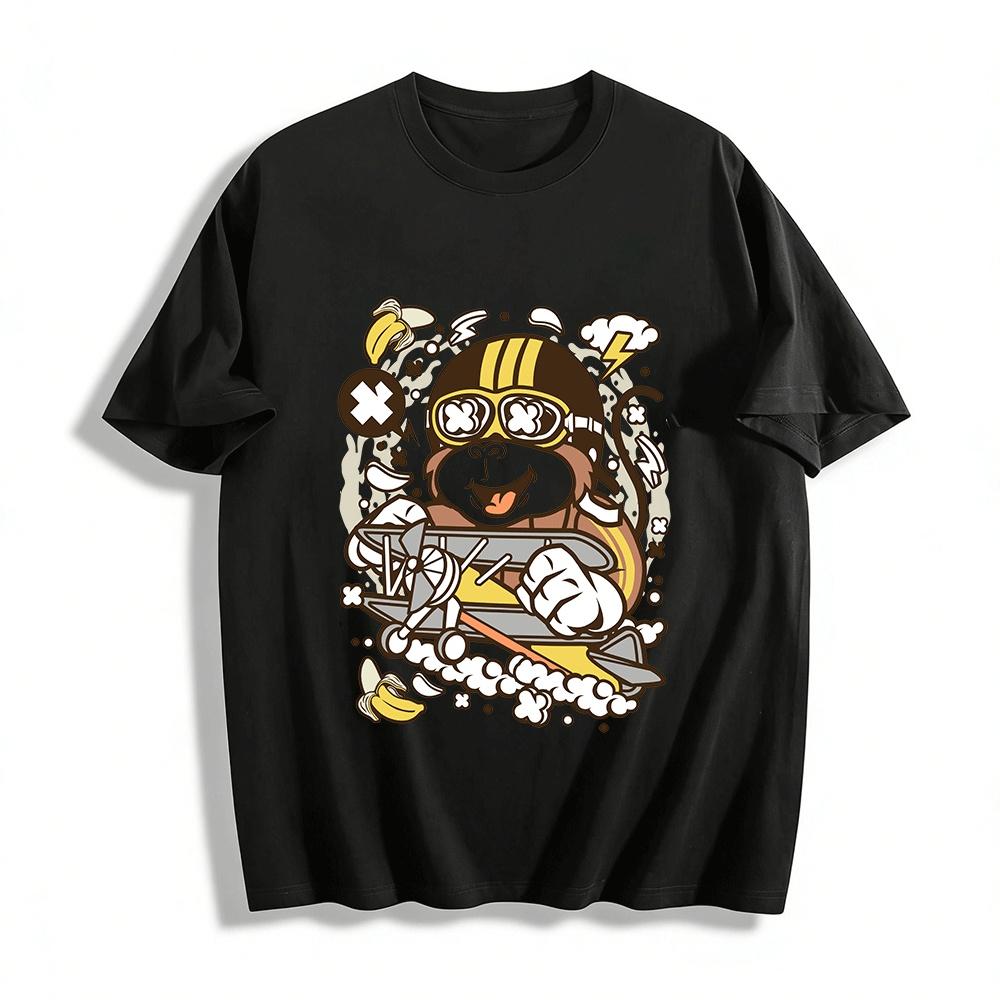 Funny Pilot Monkey Graphic Casual Short Sleeve T-Shirt Pure cotton T-shirt XXS