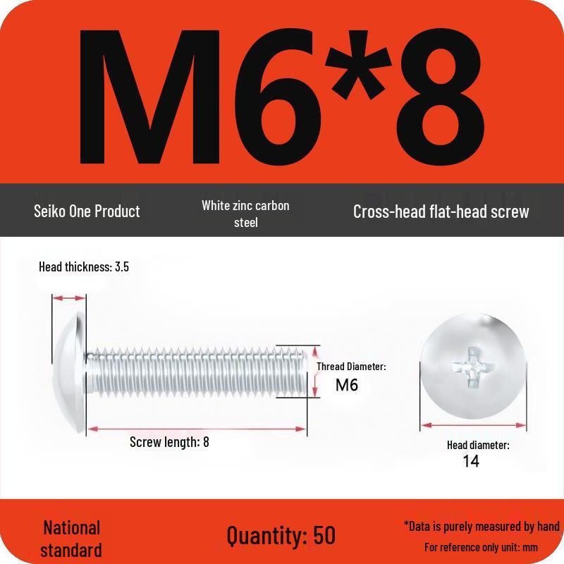 White Zinc M3-M6 Phillips Flat Head, Pan Head, and Mushroom Head Machine Screws