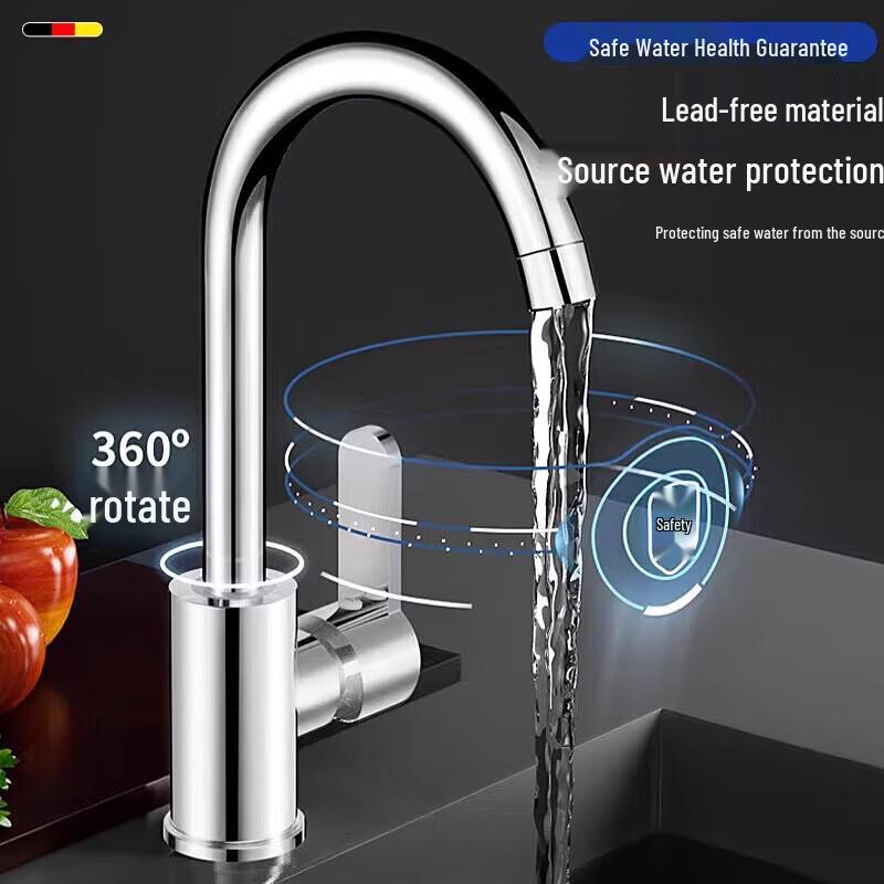 304 Stainless Steel Large Curved Kitchen Faucet (Hot & Cold)