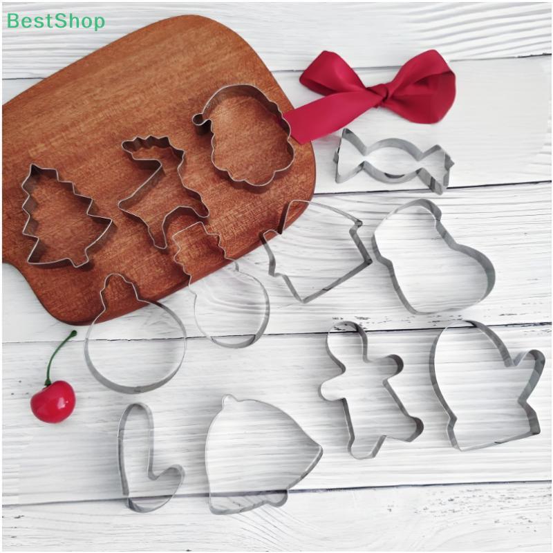 Hot 12Pcs Christmas Cookie Cutter Stainless Steel Bell Christmas Tree Fondant Cake Mold Baking Tool Mousse Ring Cookie