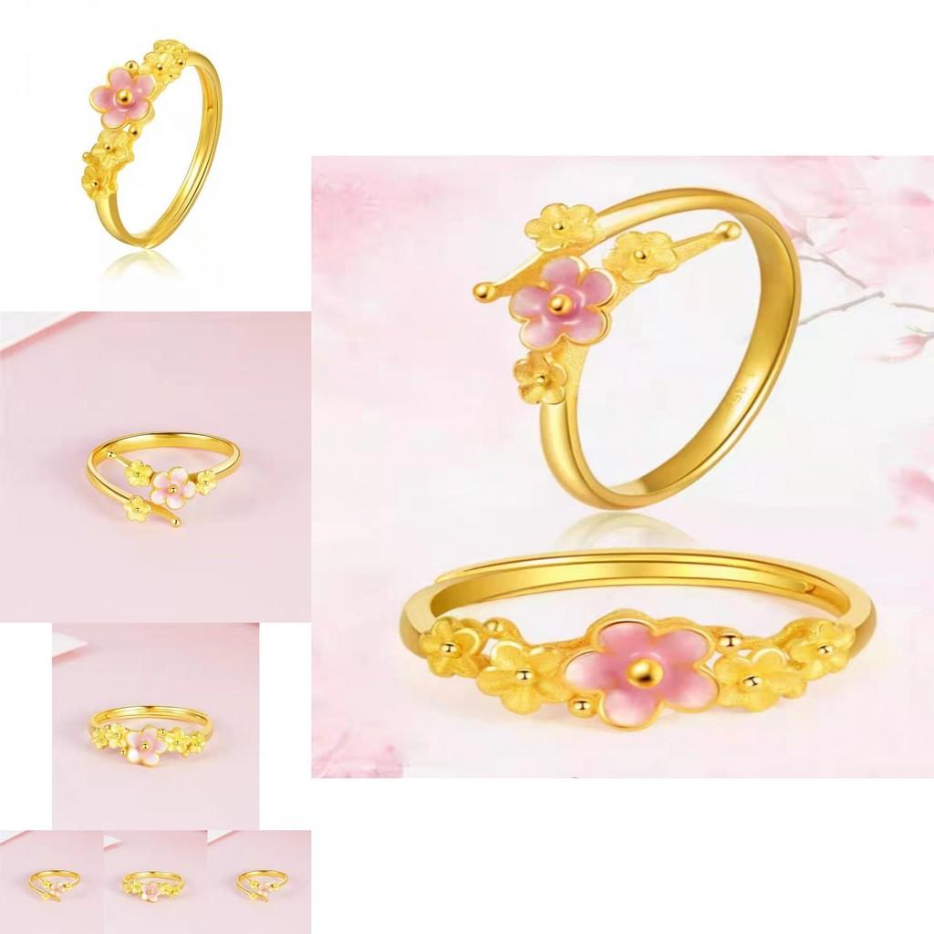 Unique Adjustable Copper Gold Plated Ring With Peach Blossom Motif For Womens Fashion