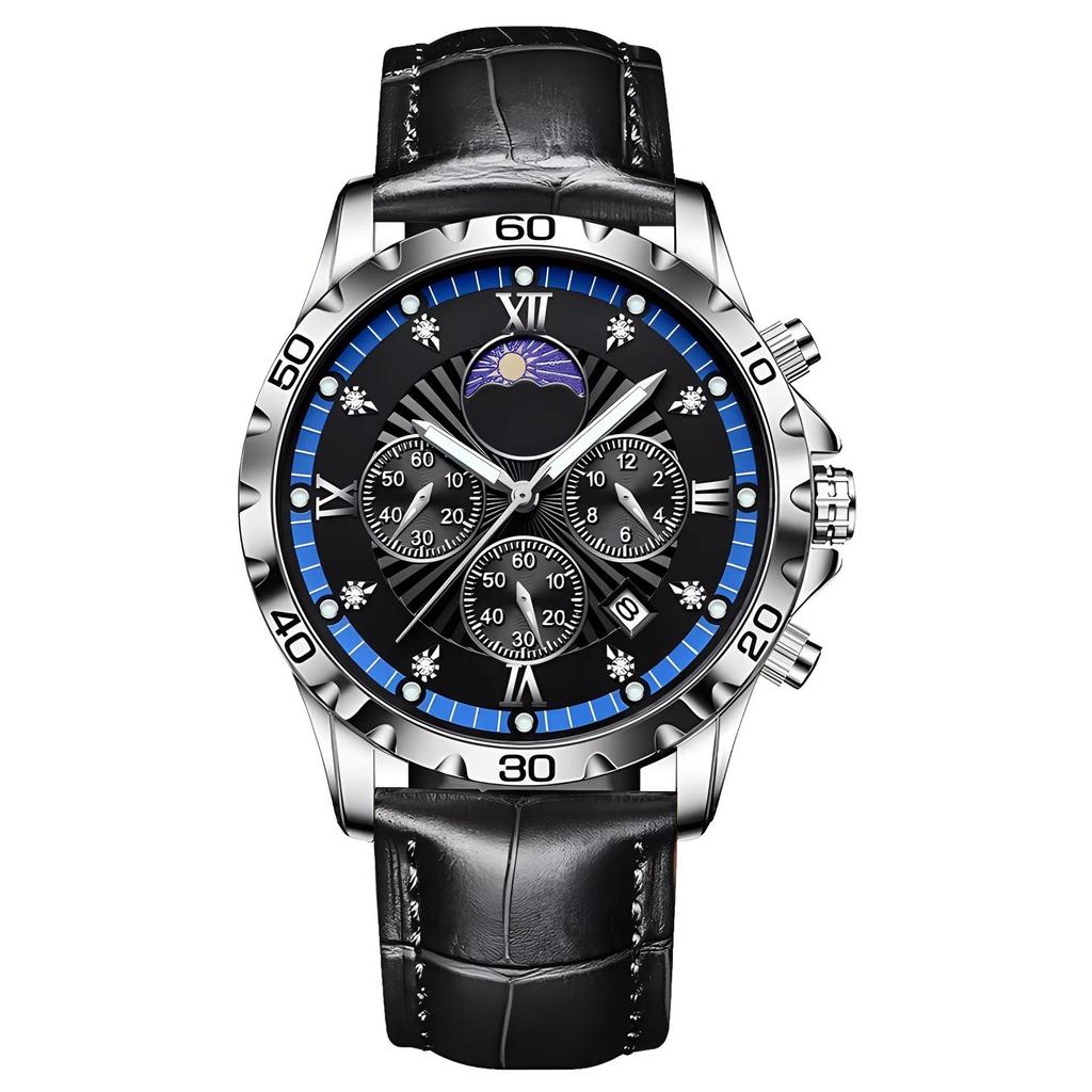 Men's Quartz Watch with Subdials Analog Wristwatch with Date-Display Waterproof Luminous Chronograph Dress Watches Stainless Steel Band