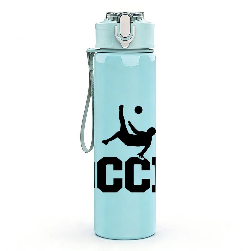 1PC Soccer Player Silhouette Text 750ml Color Plastic Sports Water Bottle Leakproof Flip Straw Lid Suitable for Sports Office Home Use