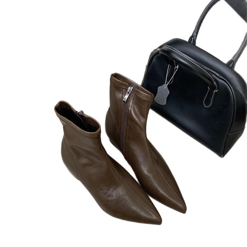 2025 New Autumn and Winter Pointed Women's Thin Boots Thin Heel Women's Boots French Medium Heel Short Boots Martin Boots