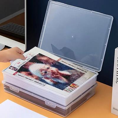 1 Adet A4 Elmas Resim Saklama Kutusu Kapaklı - El Sanatları Aletleri ve Malzemeleri için Şeffaf Plastik Masa Saklama Kutusu, Toz Geçirmez Kare Dosya Tutucu