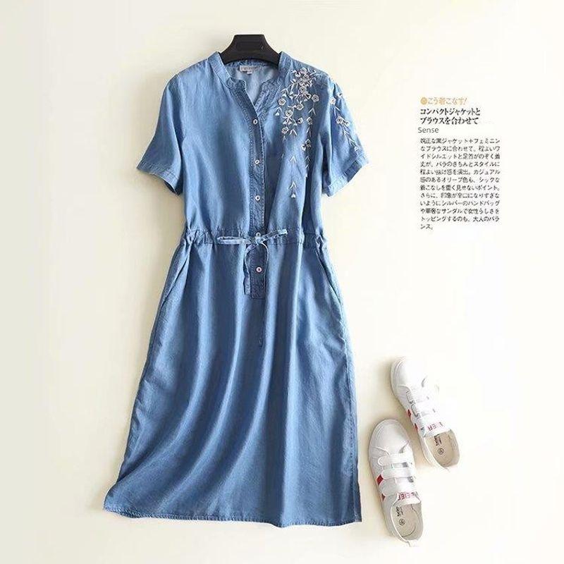 

Тенсел Тонкое Облегающее Платье-Деним с Облегающей Талией Denim Blue M