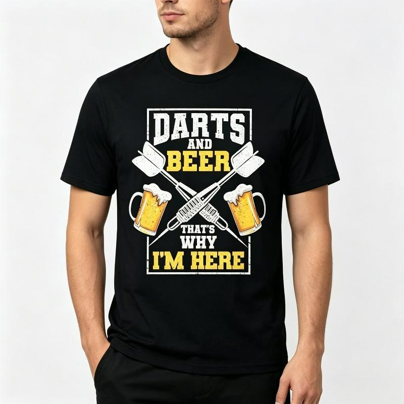Unisexs Darts And Beer Tshirt Funny Graphic Top In Black And White