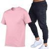 Herren Sommer Freizeit Shorts & Skinny Hosen Set - Baumwolle Rundhals T-Shirt & Lange Hosen