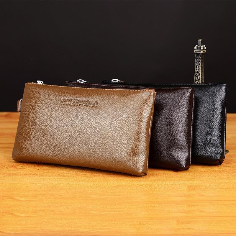 Lychee-Narben Leichtgewichtige Echtes Leder Lange Reißverschluss-Geldbörse-Clutch: Große Kapazität, Superweich, Einfache Handytasche