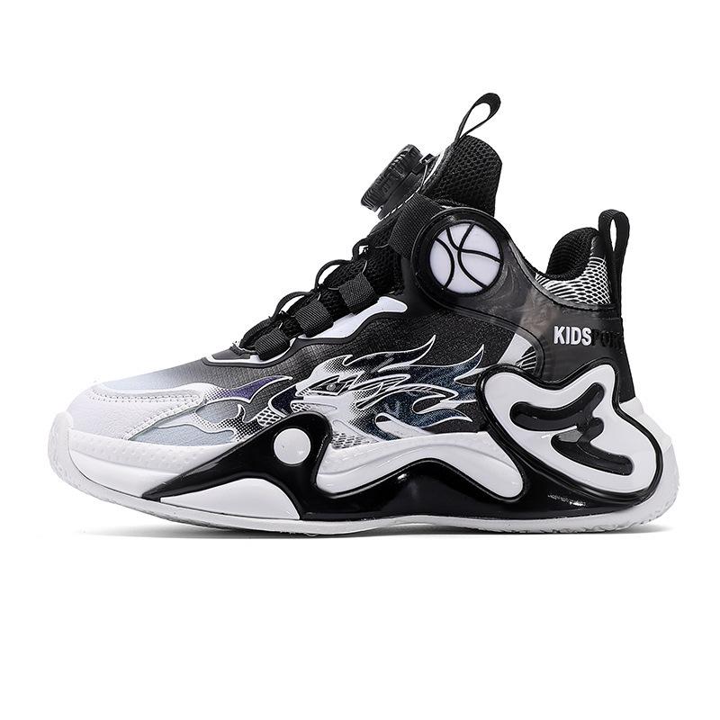 Middle-aged and Older Children's Non-slip Basketball Shoes, Sports Shoes, Running Shoes, Rotating Shoes, Spring 2025 Children's Boys' New Buttons