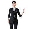 Women's Black Autumn Waist-Slimming Suit Jacket Workwear Set