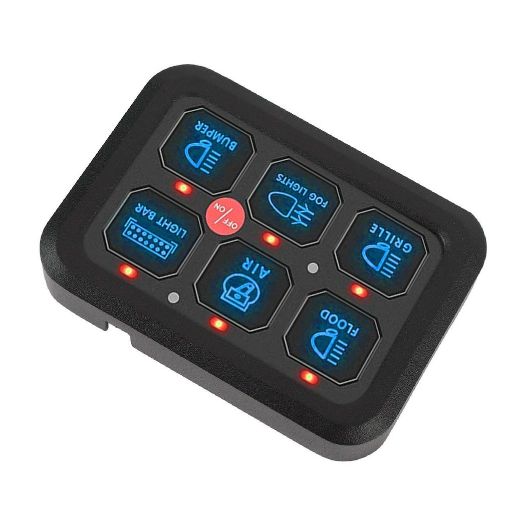 12V 6-Gang Switch Panel with Dimmable LED Light Control, Aluminum, 720W 60A, for Car, Truck, Boat, UTV, and ATV Circuit Systems (Blue Light)