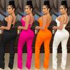 X5215 Women's Solid Color Sexy Camisole Bustier Zipper Vest and Long Pants Two-Piece Set