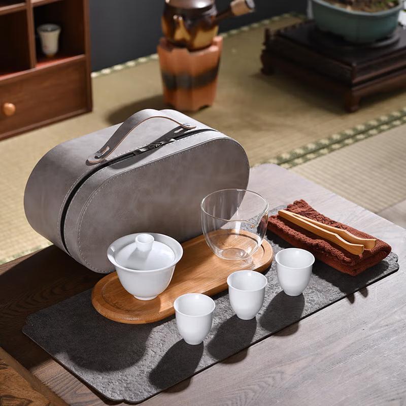 Ice Jade Porcelain Portable Travel Tea Set