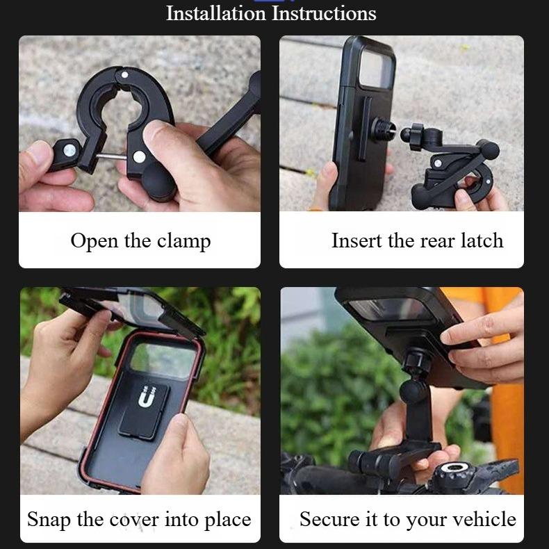 Touchscreen motorcycle phone holder with fully enclosed waterproof bag