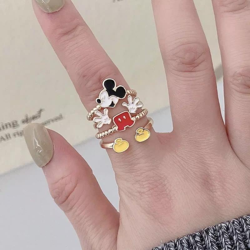 MINISO Cute Mickey Mouse Rings Simple Fashion Multi-Storey Mickey Adjustable Open Rings for Girl Women Jewelry Accessories Gifts