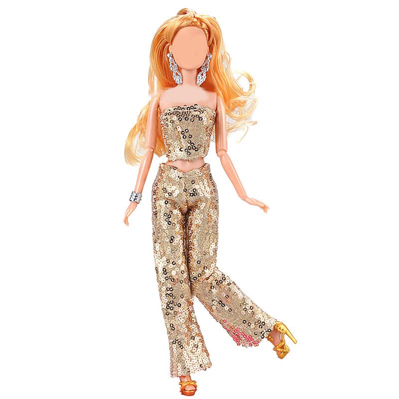 Ropa de Muñeca de 30 cm 11 Pulgadas Vestido a Cuadros Top de Lentejuelas Pantalones Accesorios de Ropa a Rayas Juguetes para Niñas Regalo