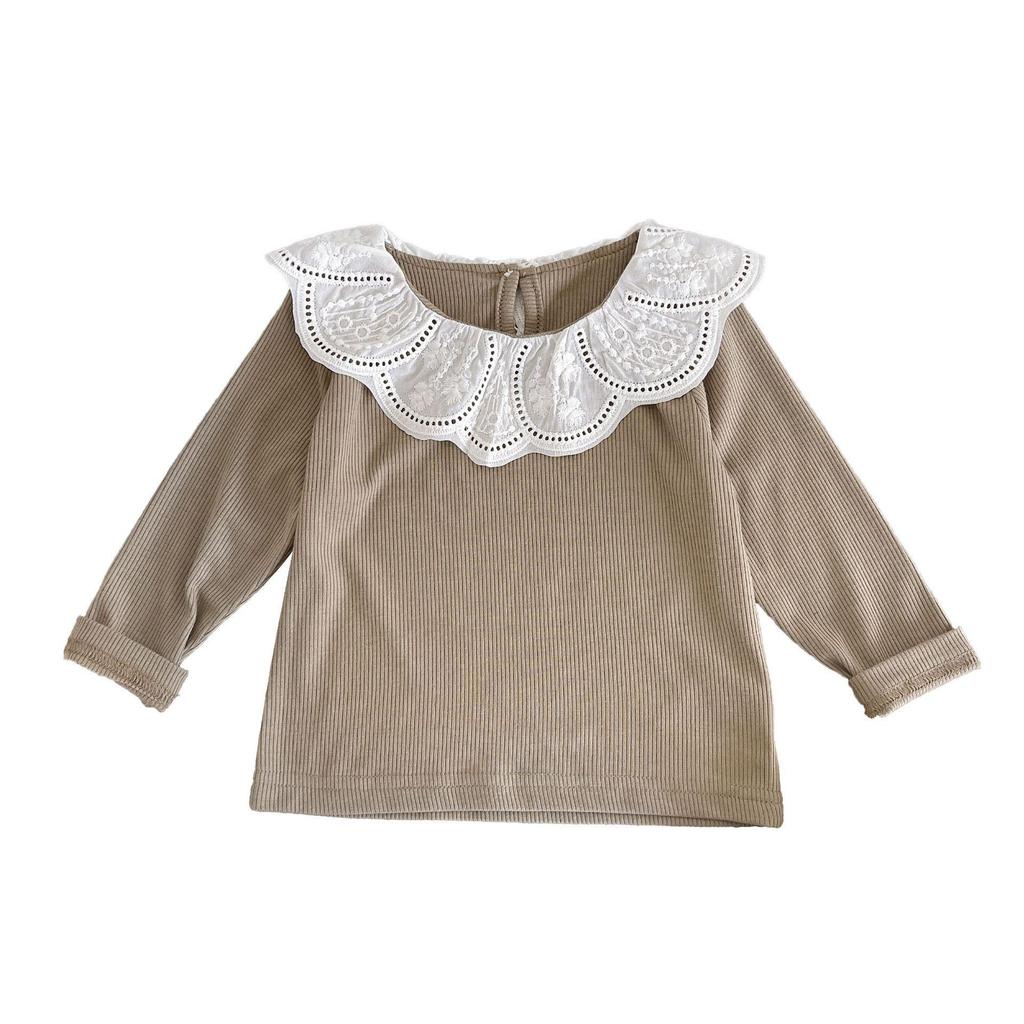 Doll Collar Baby Girl T-Shirt: Stylish Spring/Autumn Lotus Leaf Collar Top