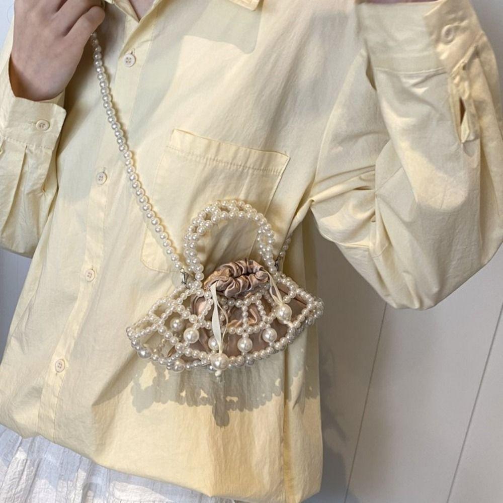 Cute Women Pearl Bag Bead String Wallet Handbag Versatile Use Crossbody Hand Bags  Outdoor