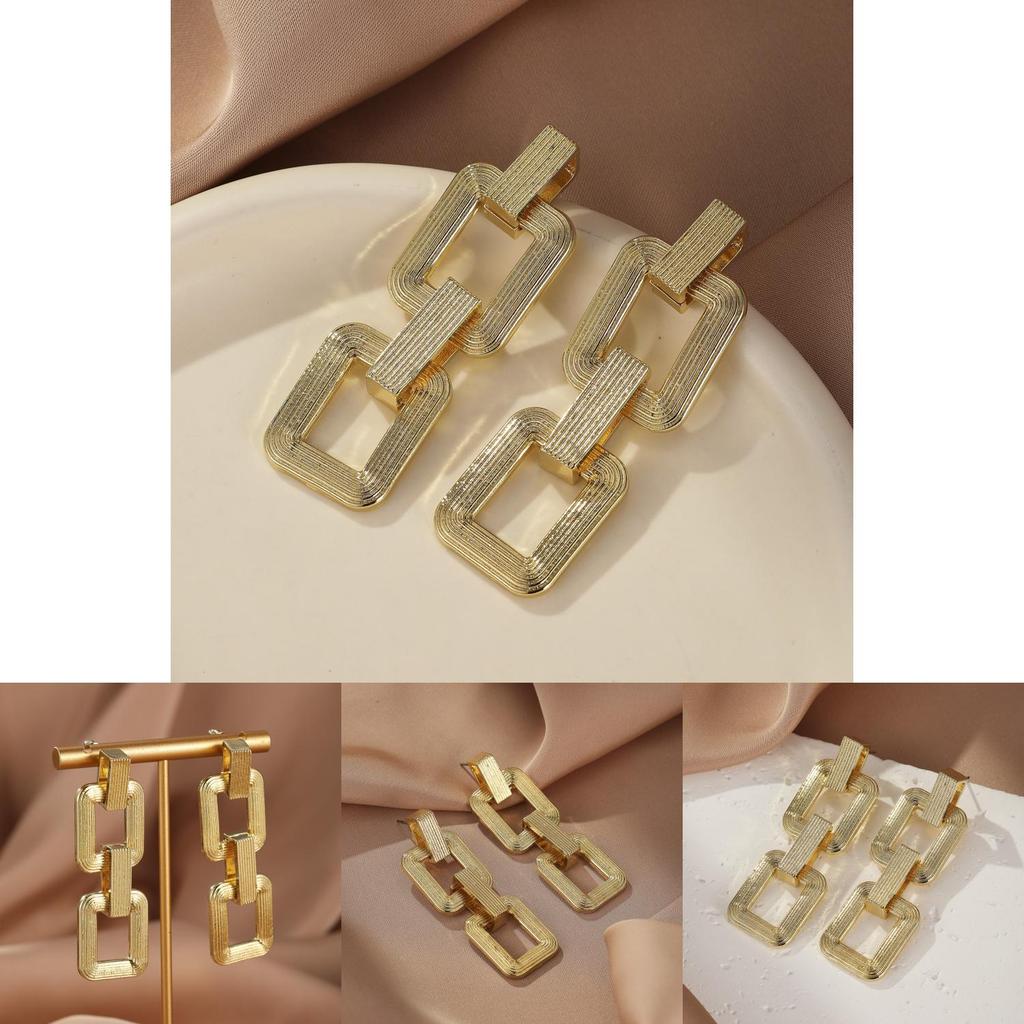 Square Geometric Classy Metal Earrings Womens Fashionable Alloy Jewelry Plated