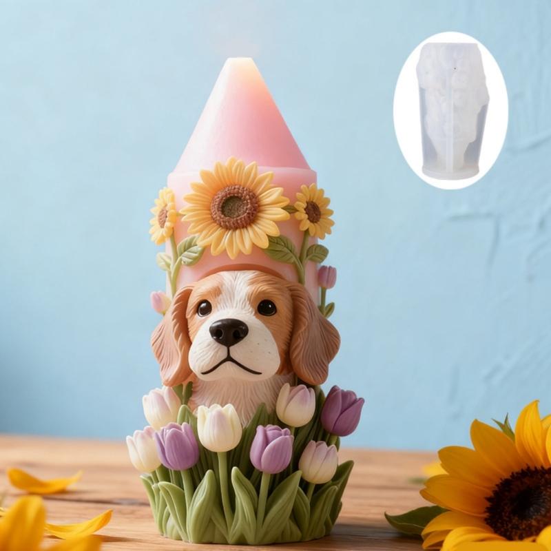 Dog Flower Embossed Silicone Candle Molds Heat Resistant for Resin Casting Making Candle Soap Festival Home Decoration