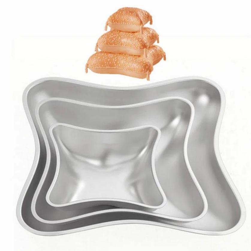 3 Pcs/Set DIY Sugar Flipping Wedding Cake Pillow Design Three Piece Cake Mold Aluminum Alloy Baking Tray