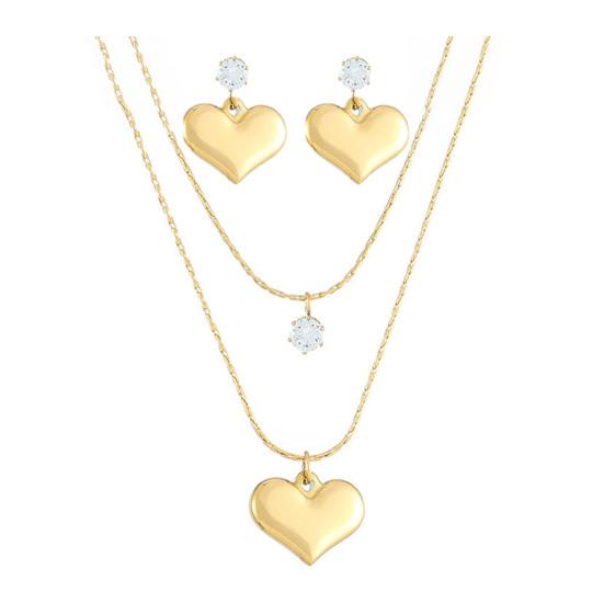Women Necklace Heart Shape Charm Shiny Rhinestones Inlaid Drop Earrings Non-fading Sweater Necklace Jewelry Gift