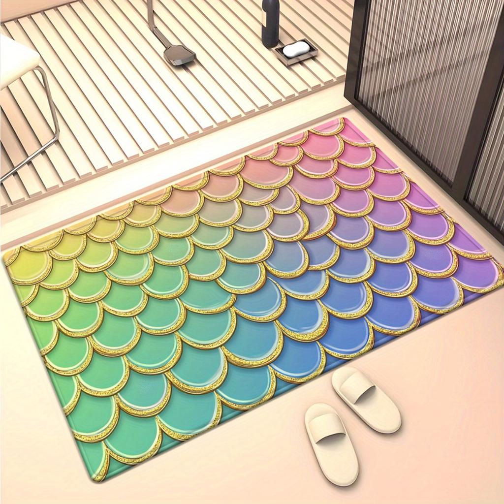 Rainbow Mermaid Scales Pattern Crystal Velvet Rug Colorful Kids Room Floor Mat Fairy Tale Design Playroom Decor Soft Carpet