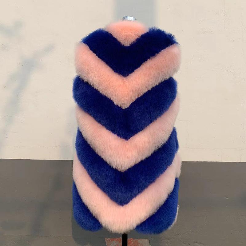 Kožešinové podzimní a zimní nové teplé ležérní patchwork dámská vesta s imitací liščí kožešiny