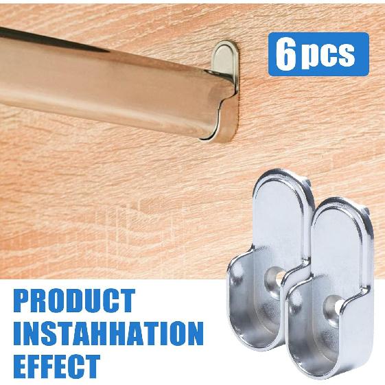 AEGYPIUS 6Pcs Oval Closet Rod End Supports 15mm x 30mm, Wardrobe Bracket Metal Rod Holders, Heavy-Duty Closet Pole Socket with Rear Facing 6.5mm P