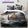 Viking Longship Pattern Bedding Home Decoration Birthday Gift (1 * duvet cover + 2 * pillowcase, without core)