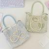 Simple Flower Canvas Bag Student Large Capacity Handheld Women's Bag Sundries Storage Hand Carry Small Square Bag