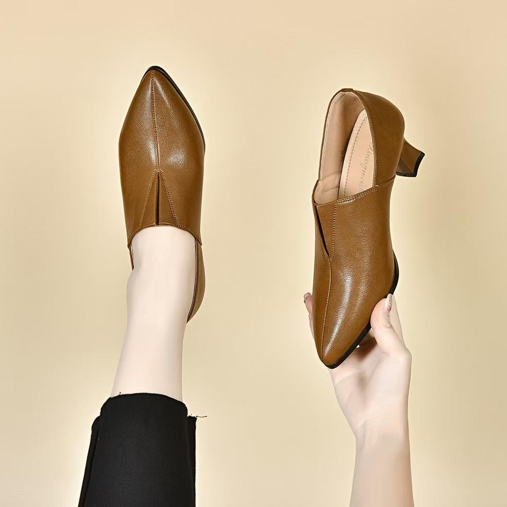 Pointed high heels women's autumn and winter new deep mouth single shoes thin high heels women's shoes one pedal fashion shoes