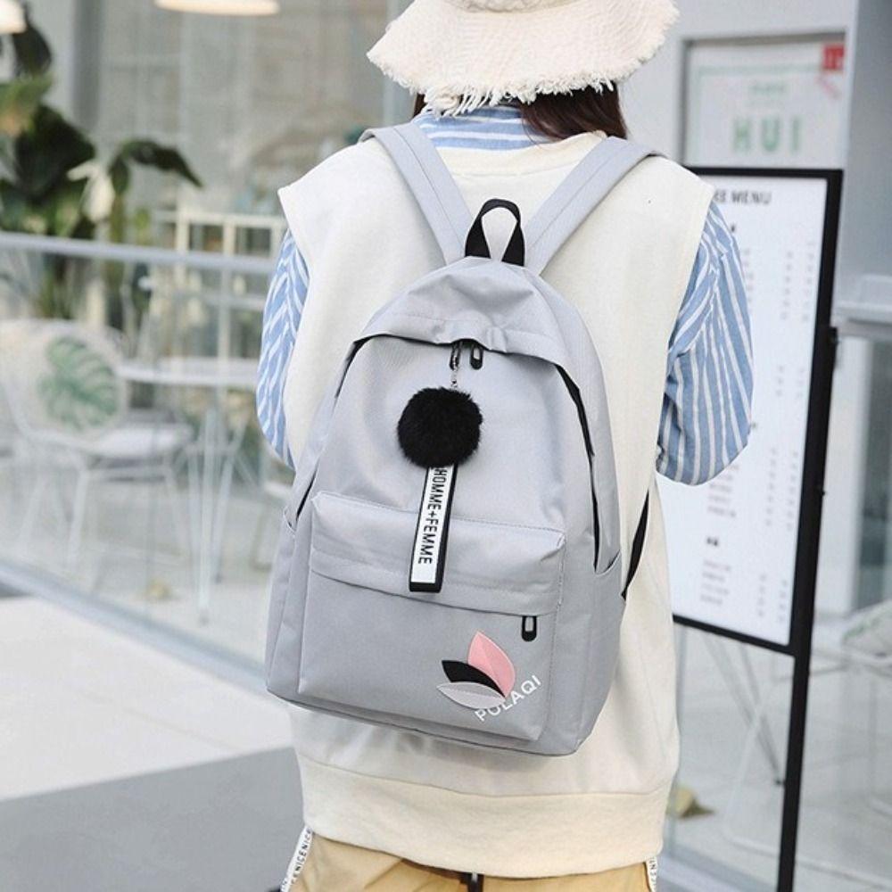 Large Capacity Printed Leaves Backpack Printed Leaves Canvas Rucksack Student Schoolbag  Female