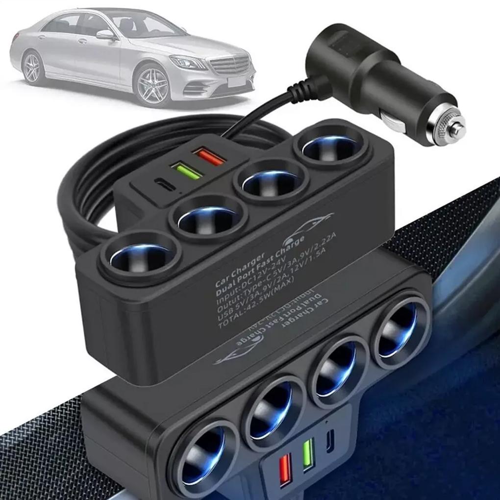 Sturdy And Wear-resistant Car Cigarette Lighter With 4 SlotsPDUSBQC0 Cigarette Lighter Splitter