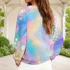 Women Plus Size V Neck Half Zip Multicolor Printed Long Sleeve Sweatshirt