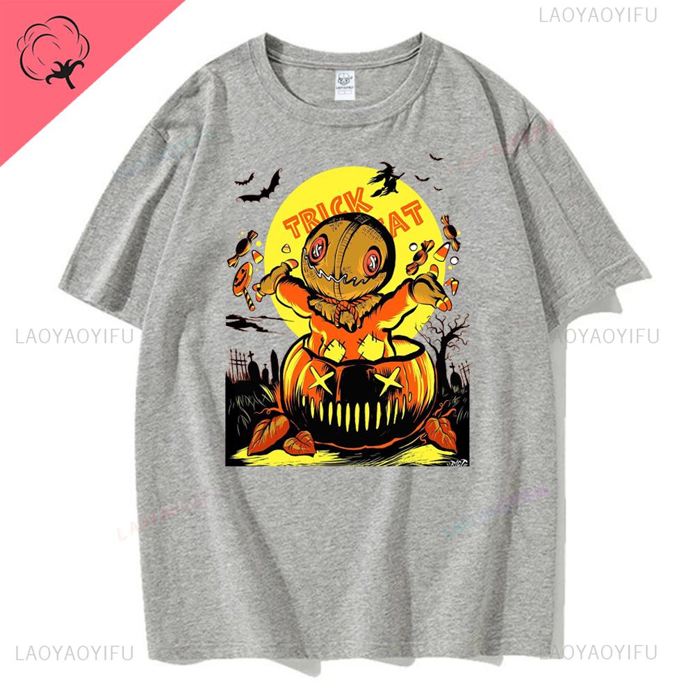 Retro Halloween Pumpkin Cotton T-shirt Men Women Autumn Spooky Season Holiday Top Tee Shirt Funny Halloween Party Tshirt