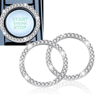 Set mit 2 Startknopf Motor Knopf Druckschalter Strassstein Knopfschalter Dekorative Knopfabdeckung Auto Innenraum Zink Universelles Klebeband Einfache Installation