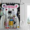 Edgy Cartoon Bear Shower Curtain - Yellow with Graffiti Text & Bold Colors, Waterproof with Grommets, Urban Bathroom Decor