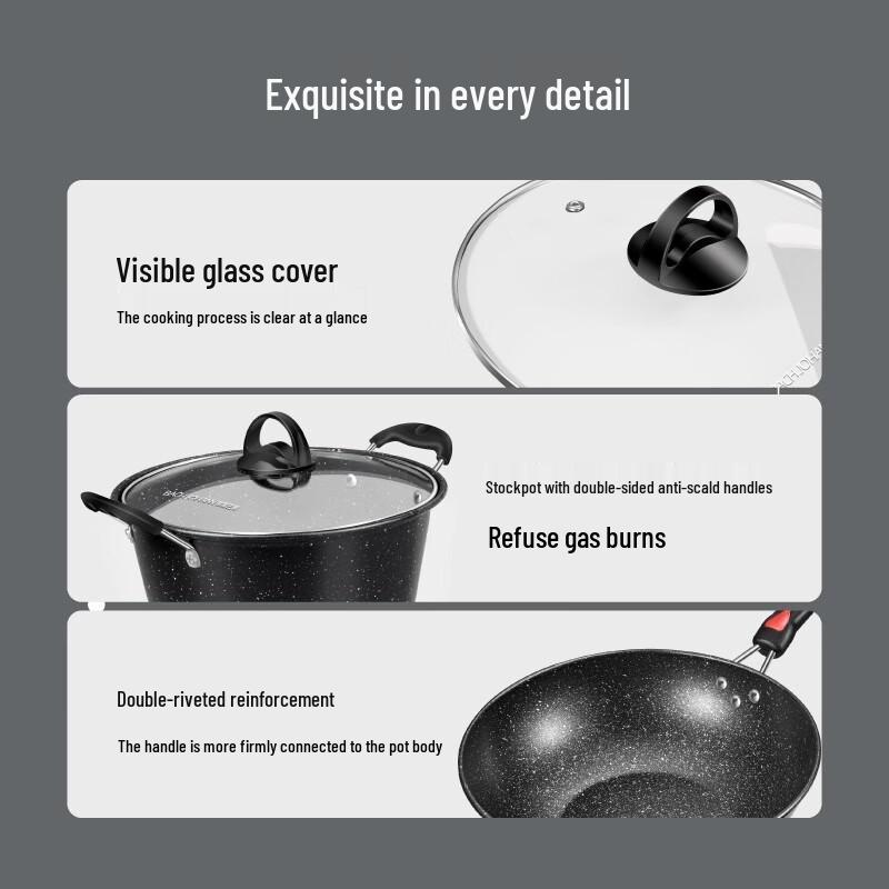 Bach Johann BH-MB01 Black Maifan Stone Non-Stick Cookware Set