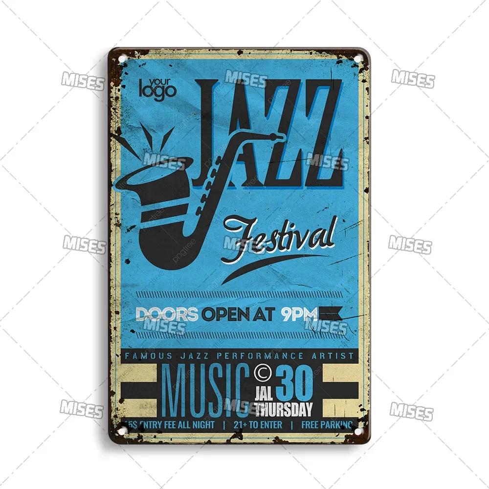 MISES JAZZ Metal Poster Vintage Metal Tin Sign Decorative Plate Metal Sign Music Metal Plaque Home Bar Studio Industrial Decor