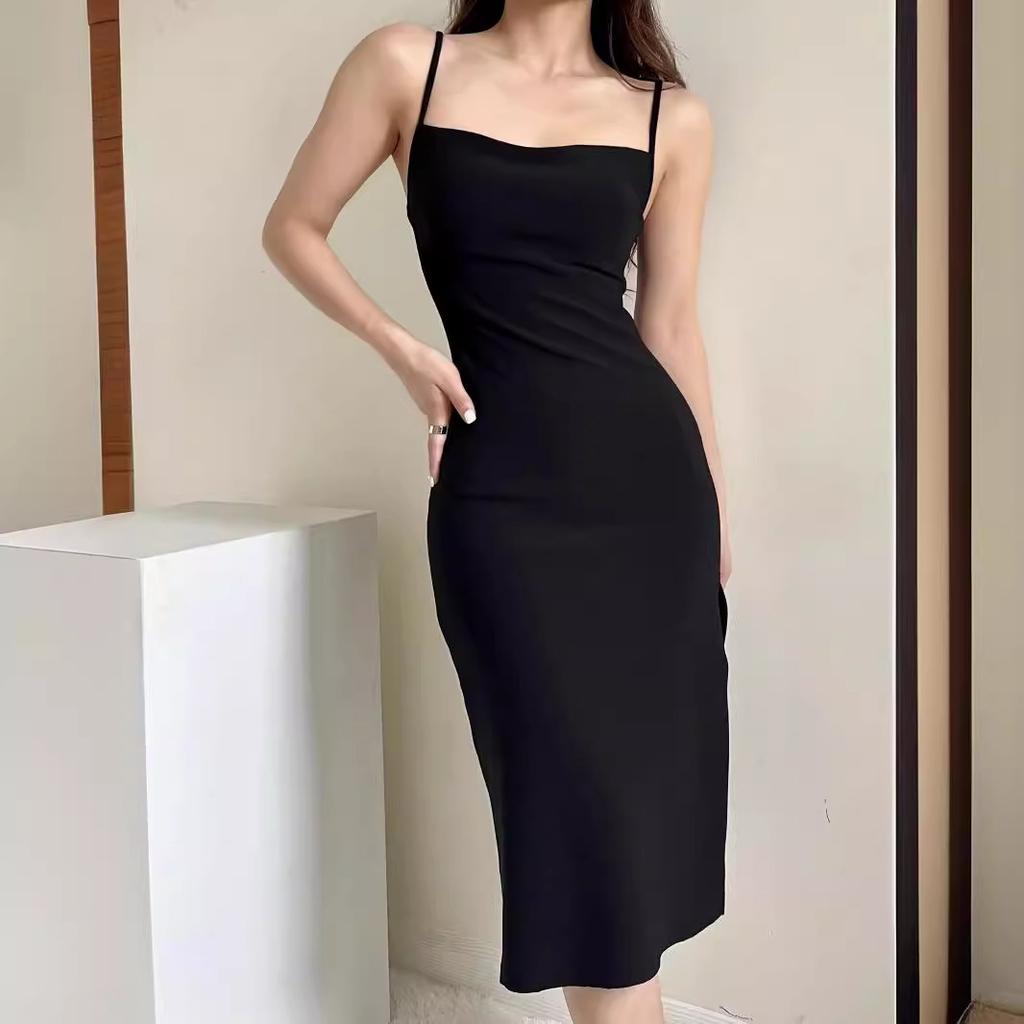 Kendou French sexy one-word collar high waist slim side split suspender medium and long dress hip skirt women