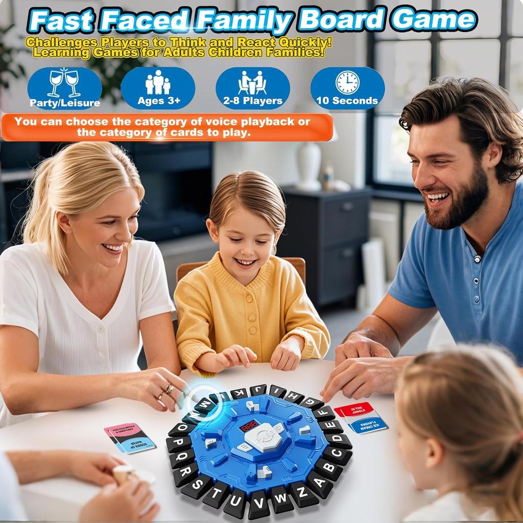 Word Game Family Board Games for Kids & Adults with 2 Modes,220 Topic Categories 24 Letters Pressing Games,Fun Fast-Paced Learning Game,35 Cards,LCD
