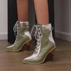 Krazing Pot Polyurethane Autumn Winter Shoes 47 Size 48 Super Size Wedges Pointed Toe Lace Up Serpentine Fashion Ankle Boots