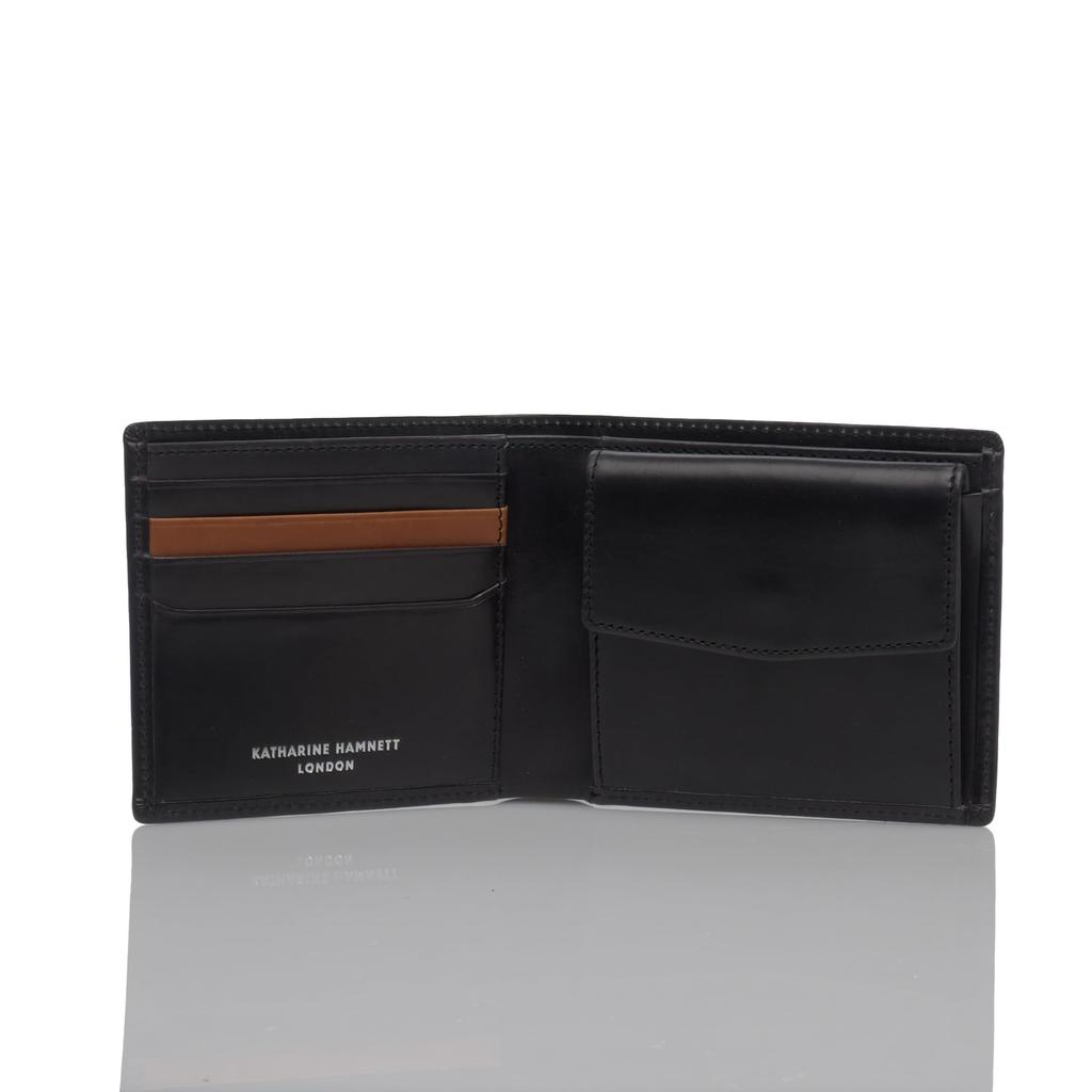 Katharine Hamnett London Calf Leather Bifold Wallet with Card and Coin Compartment, Black, 490-50800