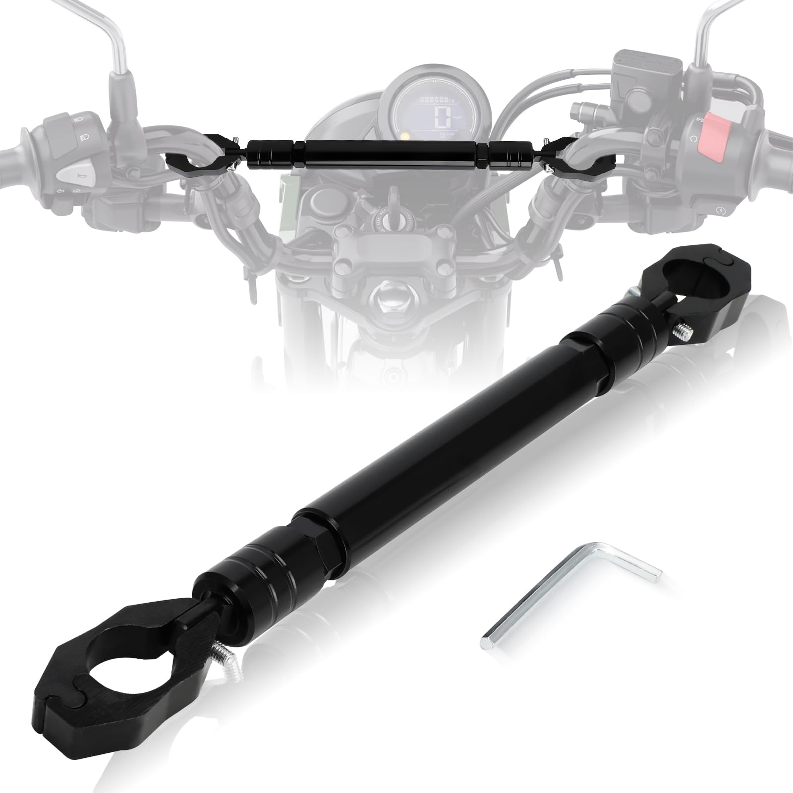 

JFG Алюмінієвий затискач для керма мотоцикла Регульована довжина керма Сумісний з Monkey Hunter та універсальною стійкою для мотоцикла Чорна стійка, Стійка,