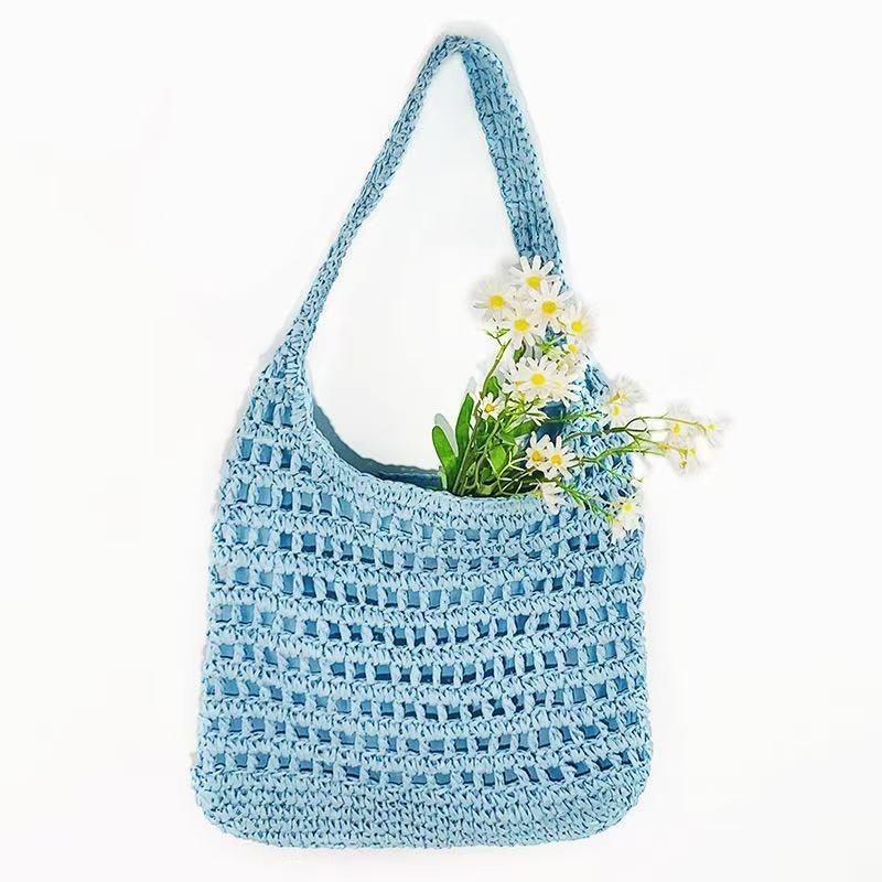 Versatile One-shoulder Straw Woven Bag, New Handmade Hollow Woven Bag, Tote Bag, Large-capacity Bag, Women's Portable Beach Bag.