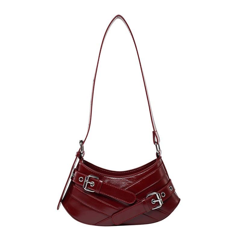 

Легкая роскошь Мода Нишевая Ретро Spice Girl Сумка подмышку Сумка-локомотив через плечо Премиальная текстура Универсальная сумка-багет Женщины бордовый