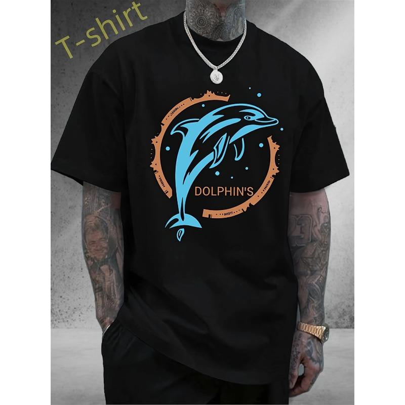 

Европейские размеры Мужская черная ретро футболка с принтом дельфинов и морских животных - Сине-оранжевый морской принт, дышащая футболка с круглым вырезом и коротким рукавом для лета S чёрный